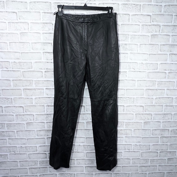 Like New |•JACQUELINE FERRAR•| Vintage Black Genuine Leather Pants - Picture 1 of 4